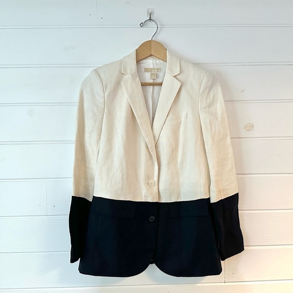 MICHAEL Michael Kors 100% Linen Cream + Black Classy Sophisticated Blazer Sz 2 - Picture 1 of 12